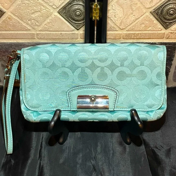 Coach Bags Vintage Coach Monogram Tiffany Blue Clutchwristlet